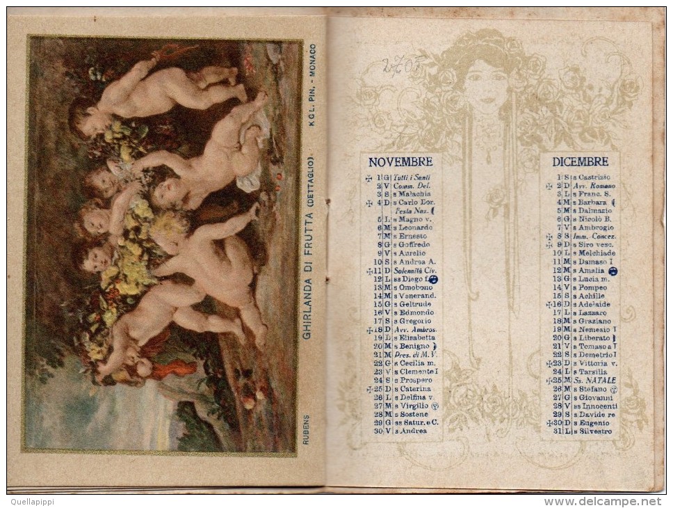 04057 "CALENDARIETTO 1928 - ILLUSTRATO DA RIPRODUZIONI DI QUADRI ANTICHI CON PUTTI E ANGIOLETTI