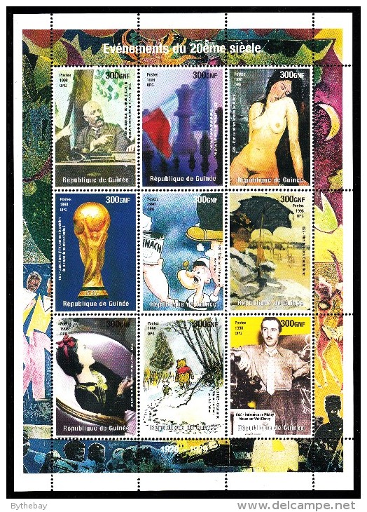 Republique De Guinee MNH 1998 Mini Sheets Of 9 Different 20th Century Events: Walt Disney, Winnie The Pooh, Popeye, Coco - Disney