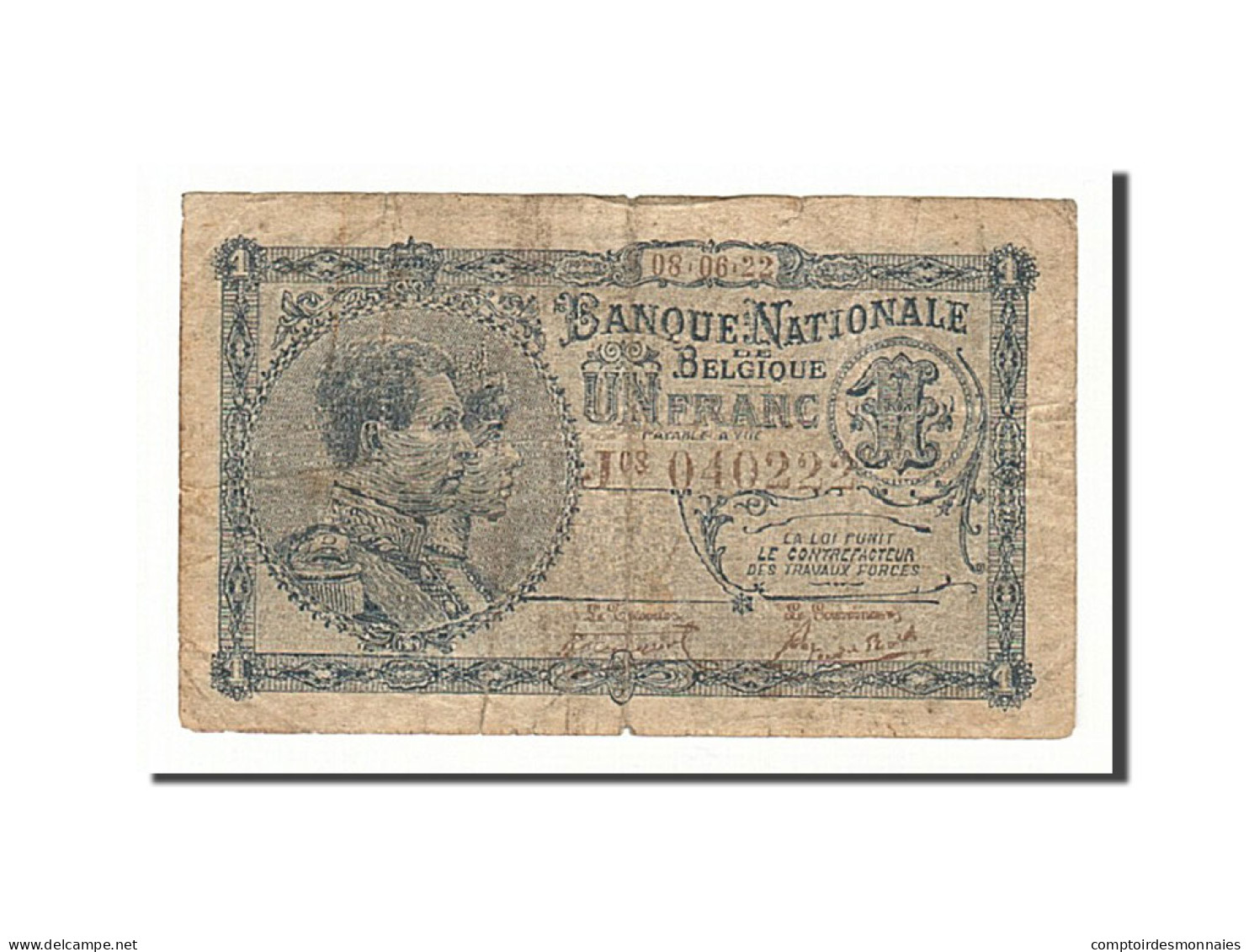 Billet, Belgique, 1 Franc, 1920-22, 1922-06-08, KM:92, TB - 1 Franc