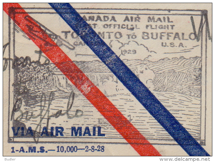CANADA :1929: Travelled First Official Flight From TORONTO To BUFFALO, U.S.A. :  WATERVAL,CHUTE D'EAU,CASCADE,WATERFALL, - First Flight Covers