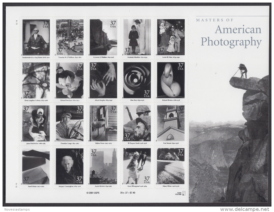 !a! USA Sc# 3649 MNH SHEET(20) - Masters Of American Photography - Feuilles Complètes