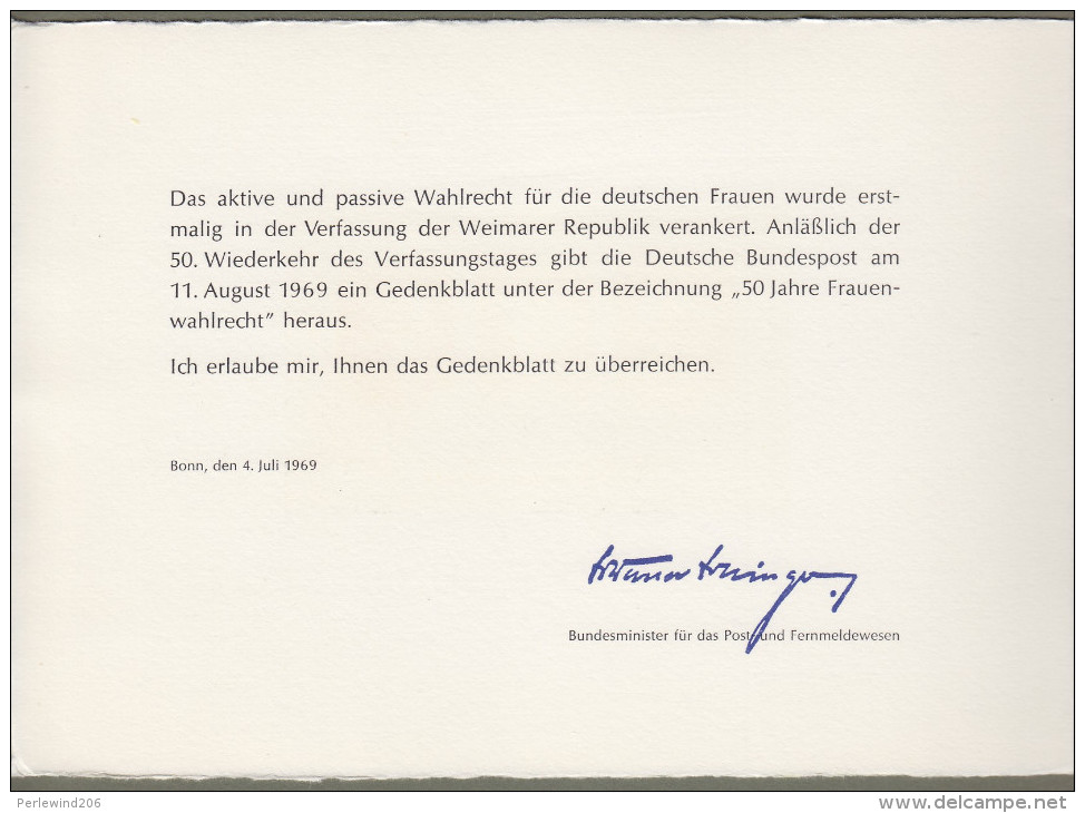 Bund: Sonderkarte - Ministerkarte Mi-Nr. 596-98, Bl. 5, ESST "50 Jahre Frauenwahlrecht", Rarität !  X - Briefe U. Dokumente