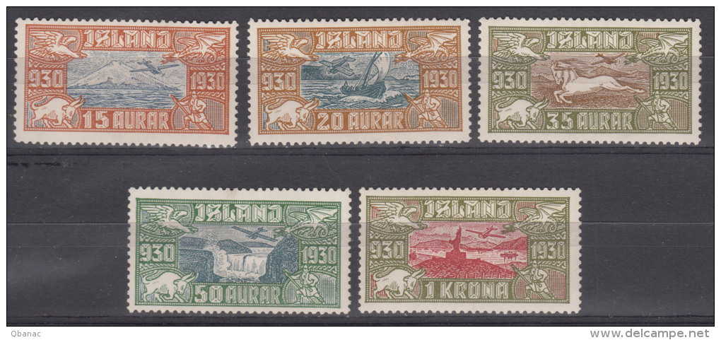 Iceland Island Ijsland 1930 Mi#142-146 Mint Hinged - Neufs