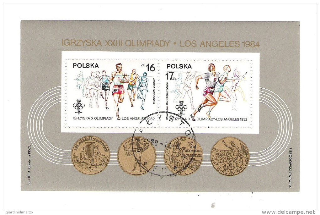 POLONIA - 1984 BF OBLITERATO DEDICATO AGLI ATLETI POLACCHI VINCITORI A LOS ANGELES NEL 1932 - IN  OTTIME CONDIZIONI. - Zomer 1932: Los Angeles