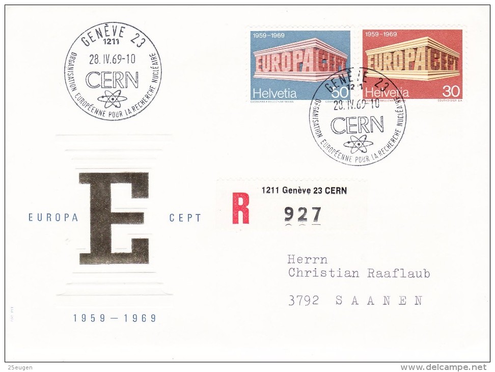 SWITZERLAND 1969  EUROPA CEPT FDC R-COVER - 1969