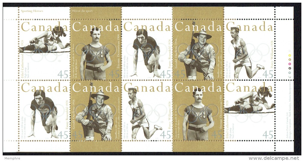 1996  Canadian Olympic Gold Medalists   Sc 1608-12  BK 192  Pane Of 10, 5 Different - Full Booklets