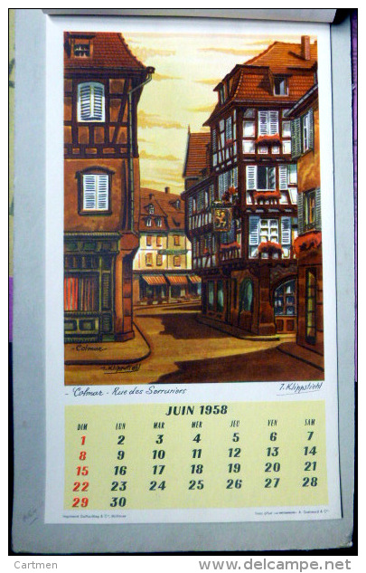 67 ALSACE  J .KLIPPSTIEHL CALENDRIER AVEC 12 ILLUSTRATIONS DE KLIPPSTIEHL 1958 MULHOUSE COLMAR RIQUEWIHR BERGHEIM - Estampes & Gravures