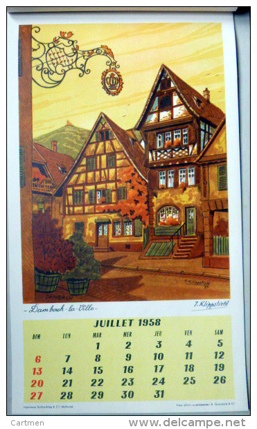 67 ALSACE  J .KLIPPSTIEHL CALENDRIER AVEC 12 ILLUSTRATIONS DE KLIPPSTIEHL 1958 MULHOUSE COLMAR RIQUEWIHR BERGHEIM - Estampes & Gravures