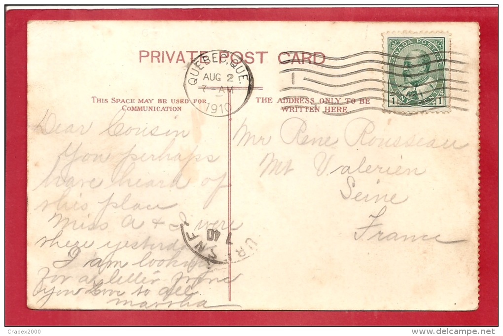 Y&T N°78  QUEBEC   Vers  FRANCE 1910 2 SCANS - Covers & Documents