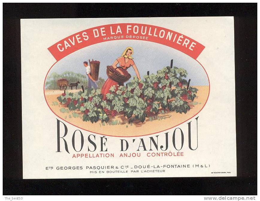 Etiquette De Vin Rosé D´Anjou   - G. Pasquier à Doué La Fontaine   -  Thème Femme, Travail De La Vigne - Feminine Beauty Art Nouveau