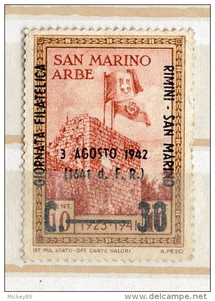 SAINT MARIN---timbre Neuf  Surchargé "3 Agosto 1942" Sans Gomme - Neufs