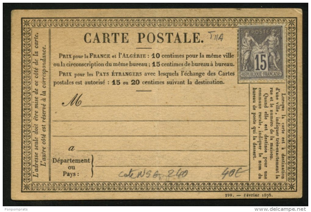 Carte Précurseur Avec 15c Type SAGE (type IIA) Neuve - Cartes Précurseurs