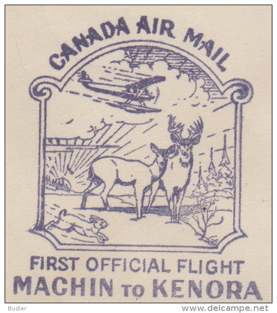 CANADA :1936: Travelled First Official Flight From MACHIN To KENORA :  DEER,REINDEER,ROE DEER,ANTLER CARRIER, - Premiers Vols