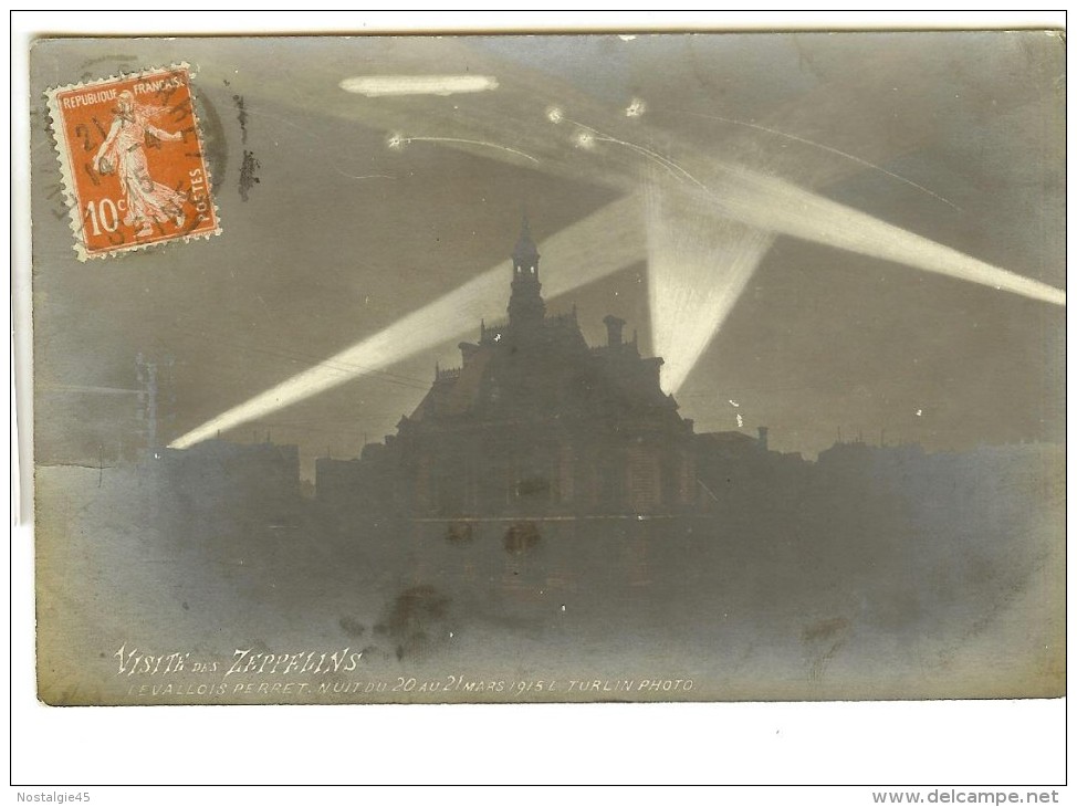 H.Guilleminot Photo Turlin - Visites Des Zeppelins  Levallois-Perret, Nuit Du 20 Au 21 Mars 1915 - Timbre Recto - Dirigeables