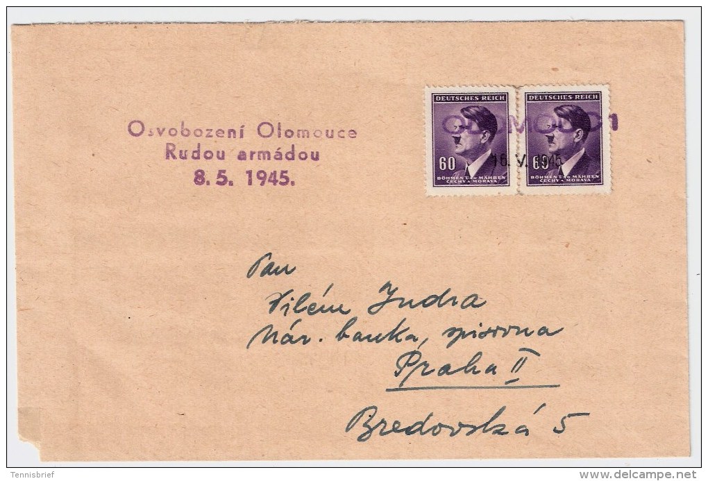 1945, Not-Stempel, " OLOMOUCE - 1 ", #5512 - Lettres & Documents