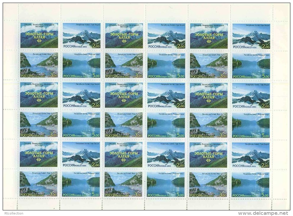 Russia 2004 Sheet World Natural Heritage Golden Mountains Of Altai Lake River Nature Stamps MNH Michel 1217-1219 - Collezioni