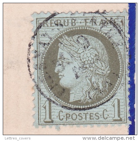 1876 CERES N°50 1c SEUL Sur Imprimé Sous Bande - Quittance Avec Timbre 10c - FRESNAY SUR SARTHE - Lettre Cover France - 1871-1875 Ceres