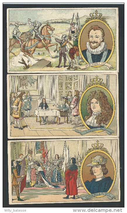 Lot 3 Chromos Publicitaires - Pastilles Salmon - Récompense élève - Louis XIV - Henri IX - Charles VII  // - Autres & Non Classés