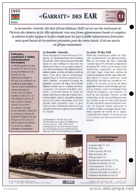 Fiches Trains : Collection Atlas : Locomotive " Garrat Des EAR " - Treni