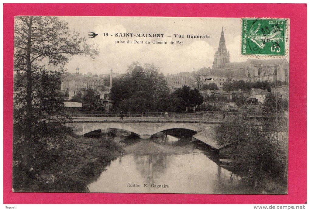79 DEUX-SEVRES ST-MAIXENT, Vue Générale, Pont Sur La Sèvre Niortaise, 1913, Animée,  (E. Gagnaire) - Saint Maixent L'Ecole