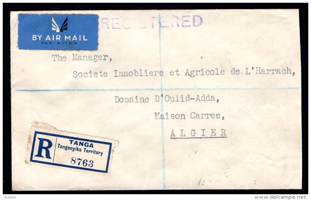 Tanganyika Territory  Enveloppe Cover Tanga 16 02 1940 En Recommandé Registered Pour L' Algérie  Voir Scan - Kenya, Oeganda & Tanganyika