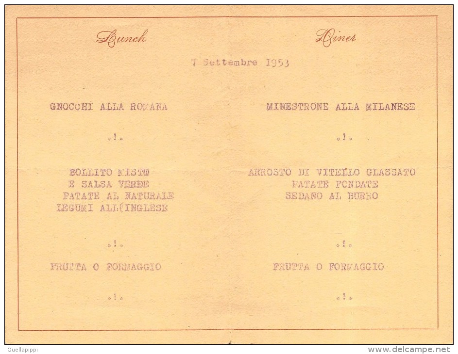 04075 "(BELLUNO) MISURINA - GRAND HOTEL ALPI - MENU - 7 SETTEMBRE 1953" ORIGINALE - Menus