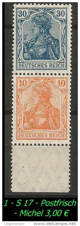 Deutsches Reich - Zusammendruck - Mi. Nr. S 17 - Postfrisch. - Zusammendrucke