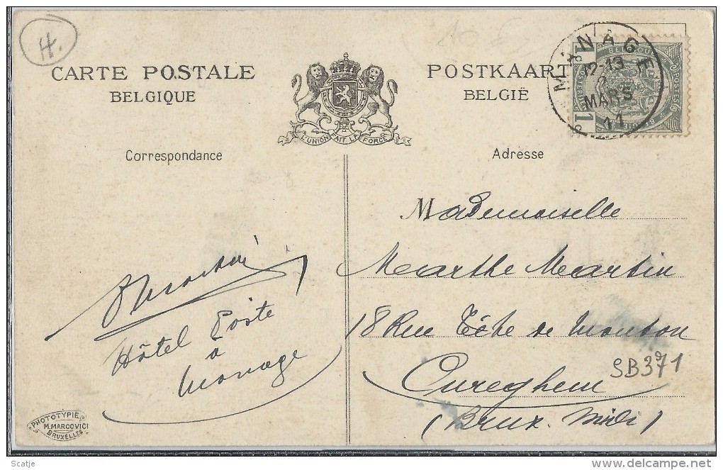 Souvenir De Manage.   -   Poste   -   1911  Naar   Cureghem - Manage