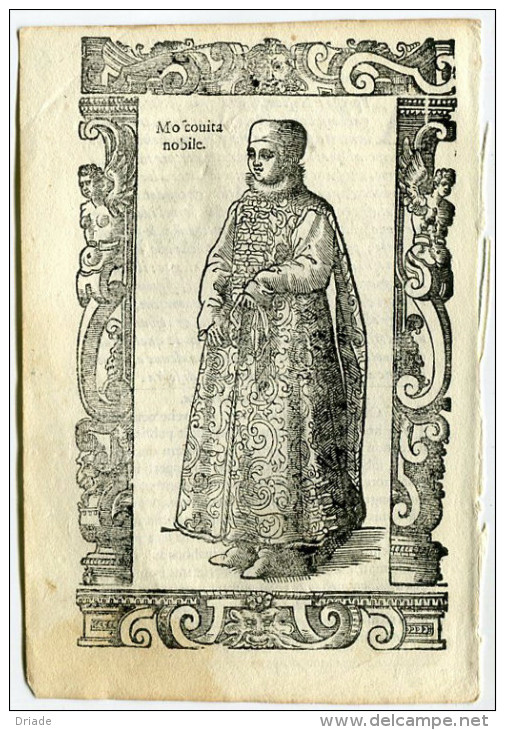 STAMPA ORIGINALE ANTICHI COSTUMI NOBILE MOSCOVITA MOSCA RUSSIA CESARE VECELLIO PRIMA EDIZIONE ANNO 1589 - Estampes & Gravures