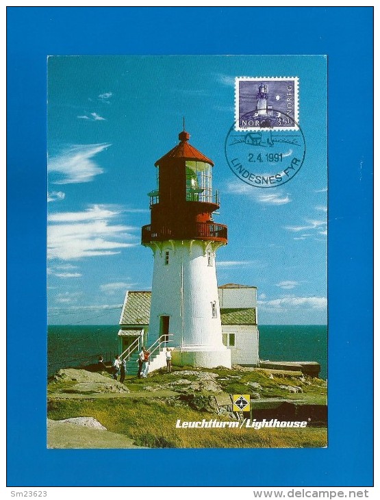 Norwegen 1983  Mi.Nr. 877, Ligthouse Lindesnes - South Coast - Maximum Card - Stempel Lindesnes Fyr  2.4.1991 - Maximumkarten (MC)
