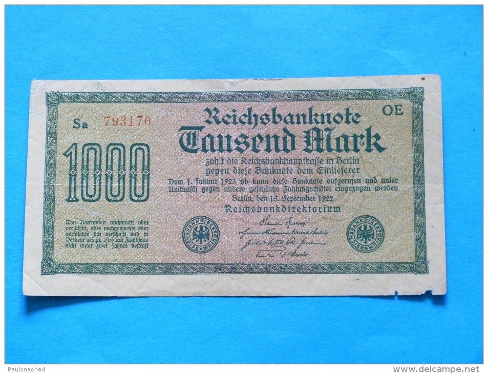 LOT DE 11 BILLETS DE 1000  MARK   1923 - 100 Mio. Mark