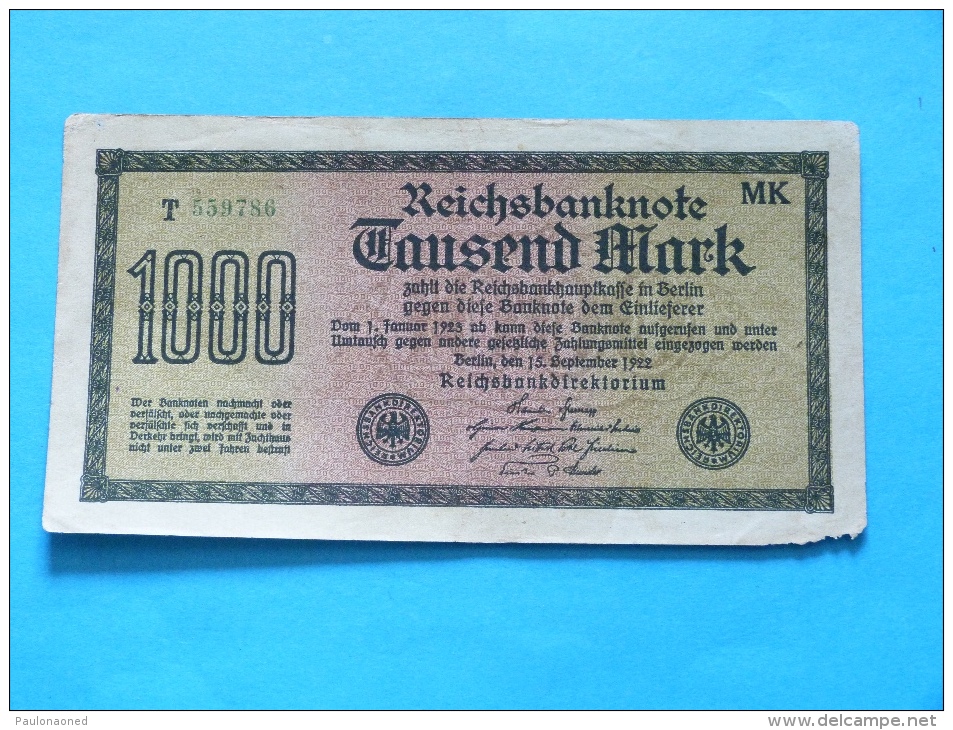 LOT DE 11 BILLETS DE 1000  MARK   1923