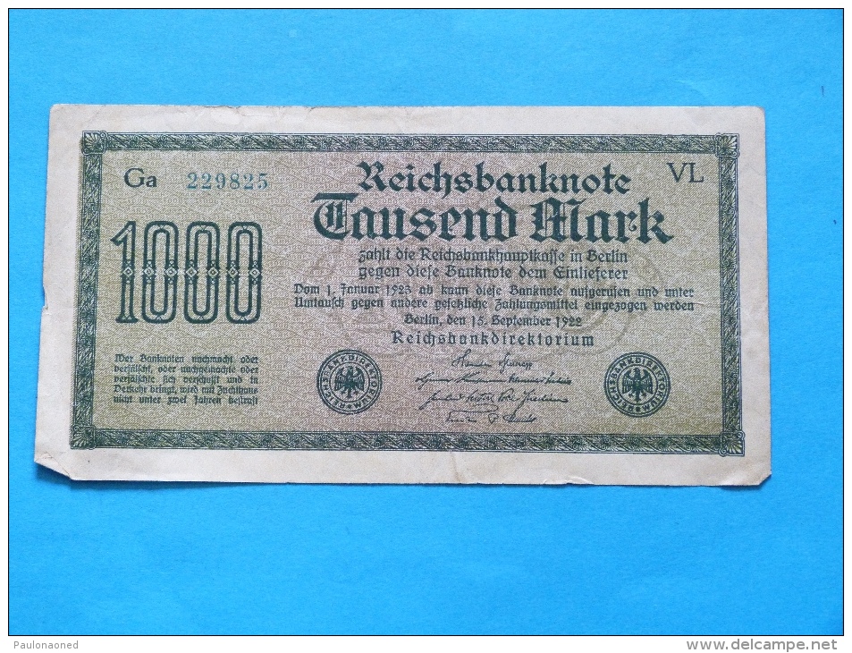 LOT DE 11 BILLETS DE 1000  MARK   1923