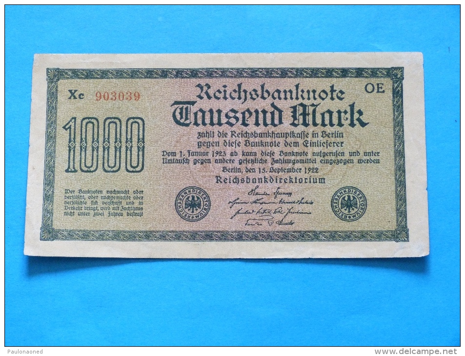 LOT DE 11 BILLETS DE 1000  MARK   1923