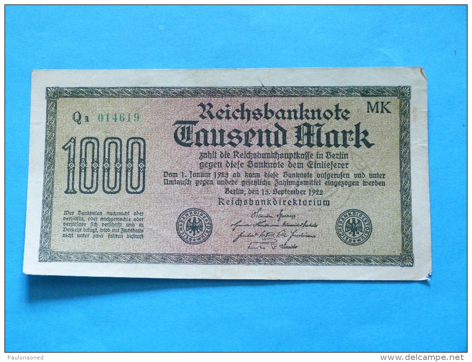 LOT DE 11 BILLETS DE 1000  MARK   1923