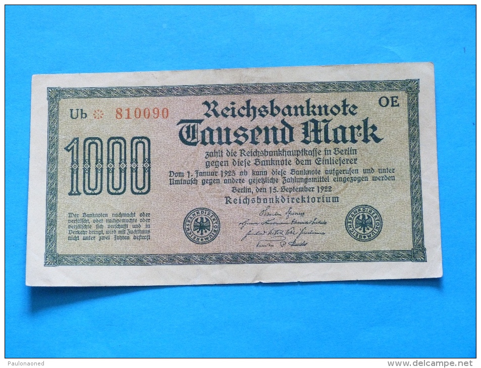 LOT DE 11 BILLETS DE 1000  MARK   1923