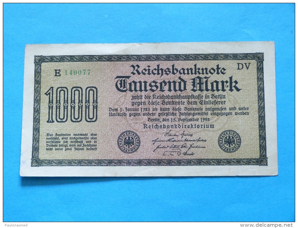 LOT DE 11 BILLETS DE 1000  MARK   1923