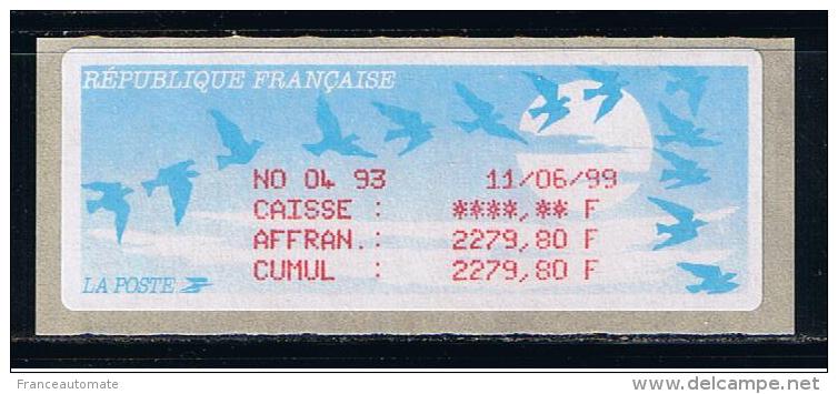 ATM, LISA1, VIGNETTE DE SERVICE COMPTABLE Du PROTOTYPE N°4/ 93, MONETEL CROUZET, PAIEMENT CARTE PME MODEUS, PAPIE - 1990 « Oiseaux De Jubert »