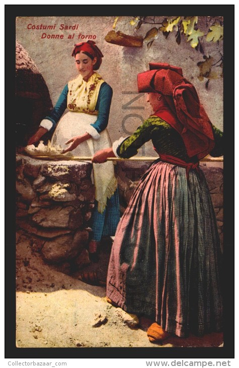 CARTOLINA COSTUMI SARDI COOKING BREAD OR PIZZA Vintage Original Ca1900 POSTCARD CPA AK (W4_2621) - Altri & Non Classificati