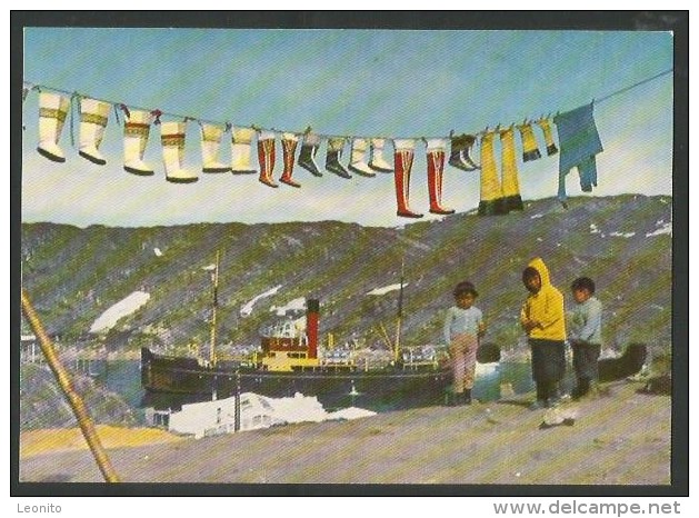 GREENLAND Grönland Jakobshavn Seal Skin Boots Hanging To Dry - Greenland