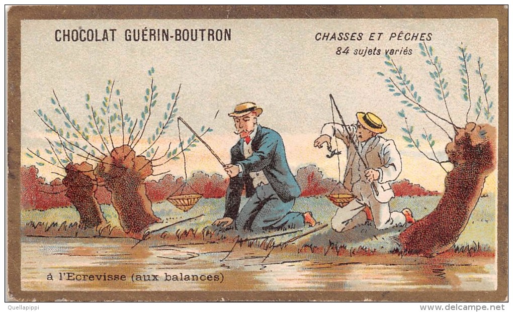 04096 "CHOCOLAT GUERIN-BOUTRON - PARIGI - CACCIA E PESCA" PESCATORI,  FIGURINA ORIGINALE - Chocolate