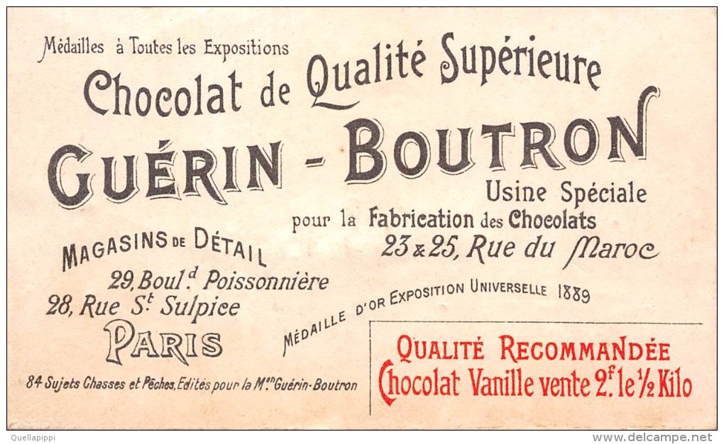 04096 "CHOCOLAT GUERIN-BOUTRON - PARIGI - CACCIA E PESCA" PESCATORI,  FIGURINA ORIGINALE - Chocolat