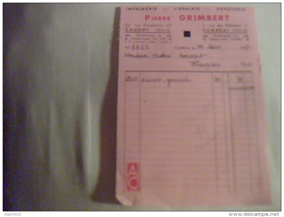 Vieux Papiers Facture  Pierre Grimbert Imprimerie A Caudry & A  Cambrai Annee D Emission 1937 - Autres & Non Classés