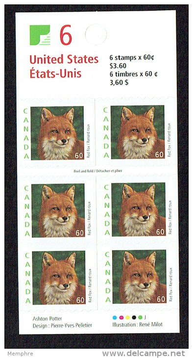 2000   $0.60 DEFINITIVE  Red Fox  Sc 1879  Card Of 6  BK 238 - Full Booklets