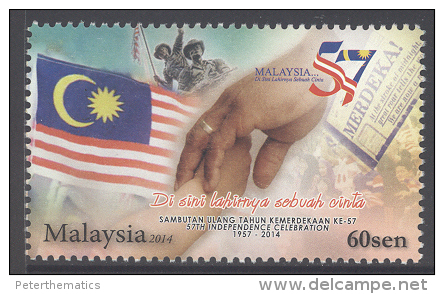 MALAYSIA , 2014 ,MNH, INDEPENDENCE ANNIVERSARY, FLAGS, 1v - Postzegels