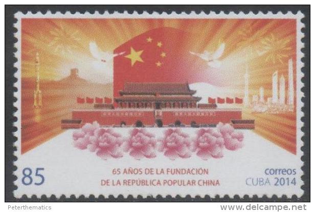 65TH ANNIVERSARY OF THE FOUNDATION OF THE PEOPLE´S REPUBLIC OF CHINA, ROSES, FLAGS, 1v - Stamps