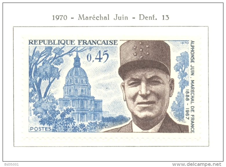 Timbre Neuf - 1970 -  France - Y&T 1630 - Maréchal Juin - Other & Unclassified