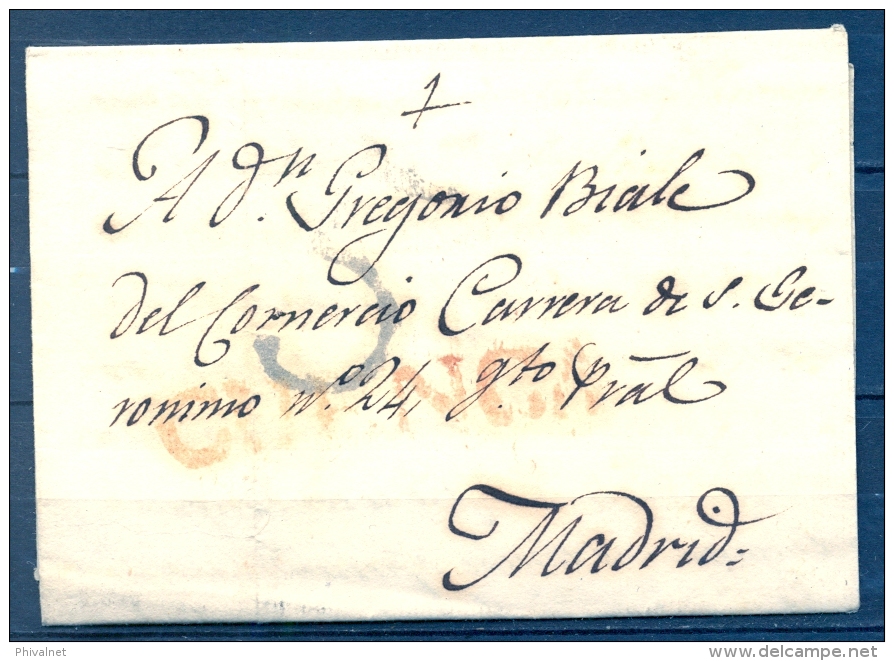 1816 , CUENCA , D.P. 18 , CARTA CIRCULADA ENTRE CUENCA Y MADRID , TIZÓN Nº4 , PORTEO - ...-1850 Prefilatelia