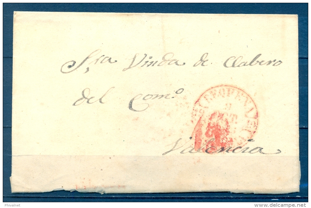 1849 , VALENCIA , D.P. 19 , ENVUELTA CIRCULADA ENTRE REQUENA Y VALENCIA , BAEZA , LLEGADA , PORTEO - ...-1850 Prephilately