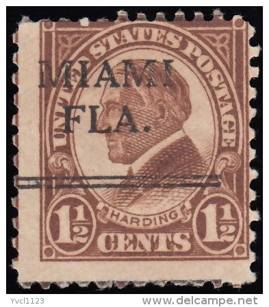 UNITED STATES - Scott #633-1 Warren G. Harding "Precancel, MIAMI FLA." / Used Stamp - Precancels